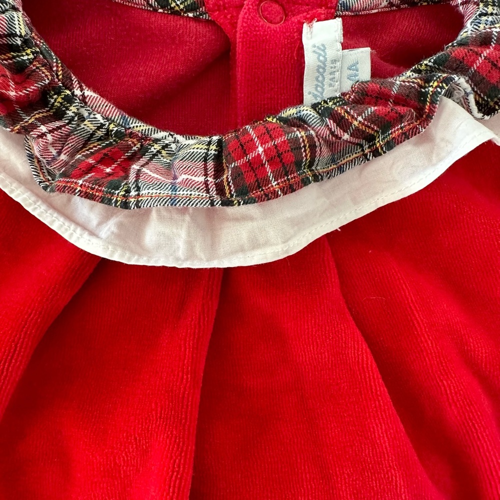 JACADI red velours pajamas with tartan collar in size 4 - Picture 4 of 13